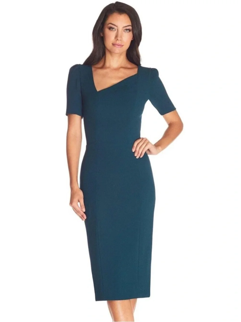 DRESS the POPULATION Pine Ruth  Asymmetrical Neck Midi Dress XXL
